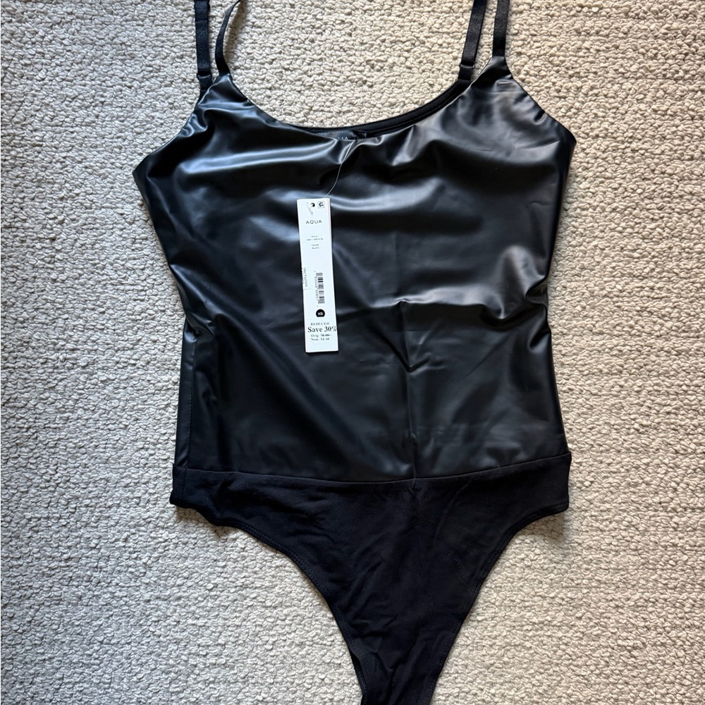 Aqua Black Faux Leather Bodysuit